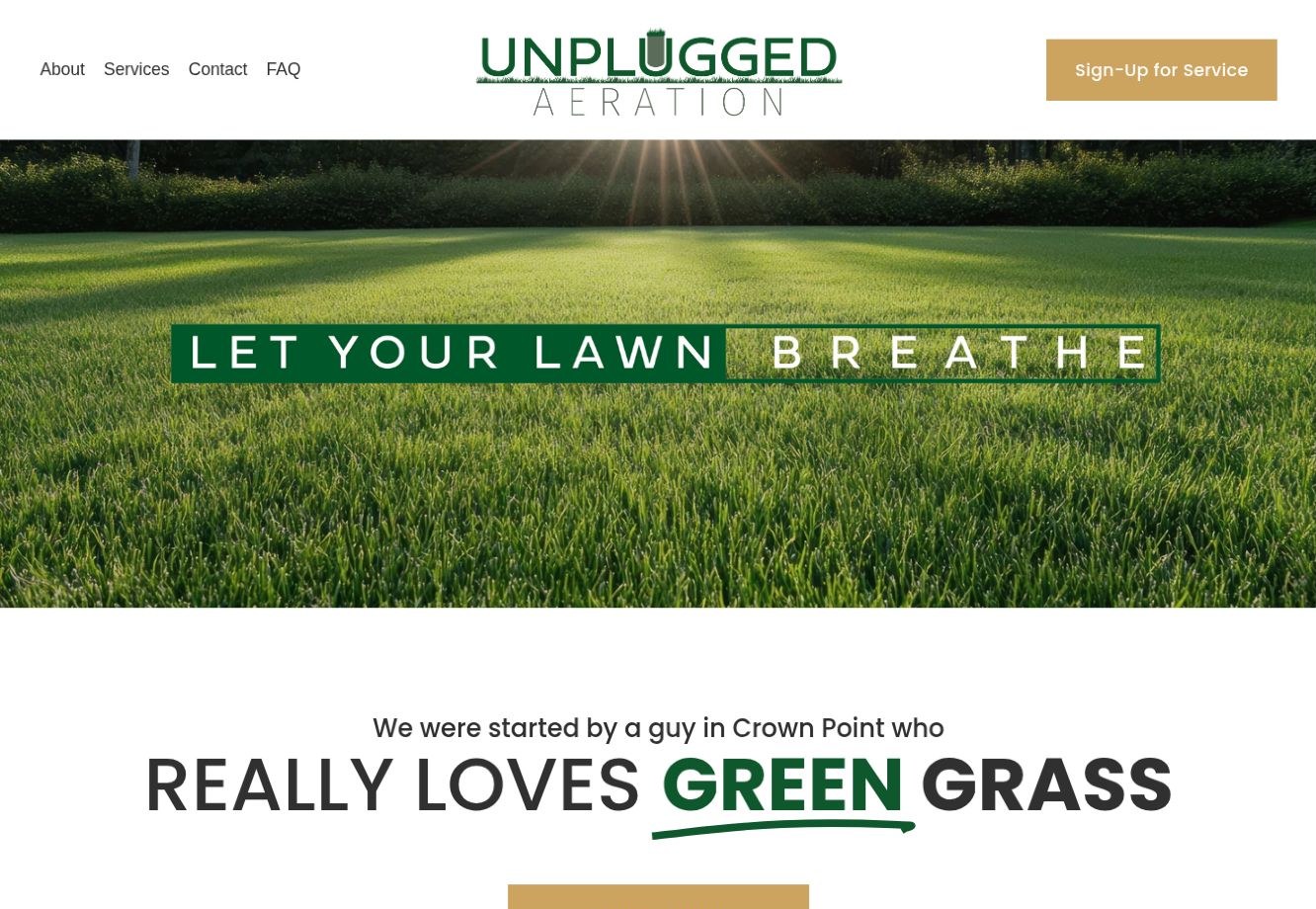 Unplugged Aeration website designed by B Creative